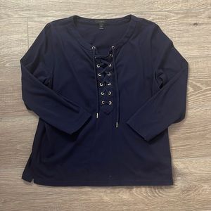J.Crew Lace-up Front Navy Long-sleeve Cotton Shirt